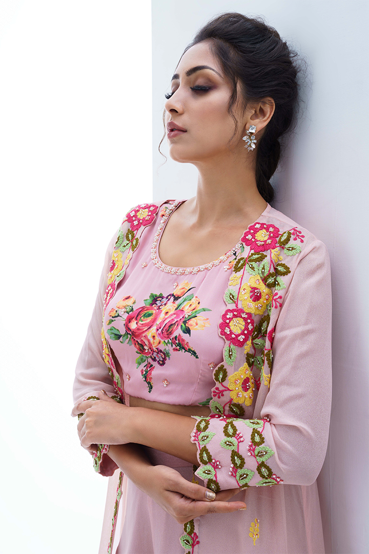 Blush Pink Embroidered Jacket Set