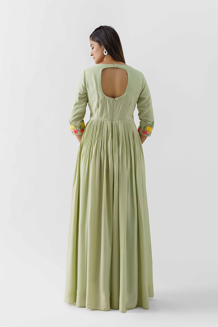 Green Thread Embroidered Dress