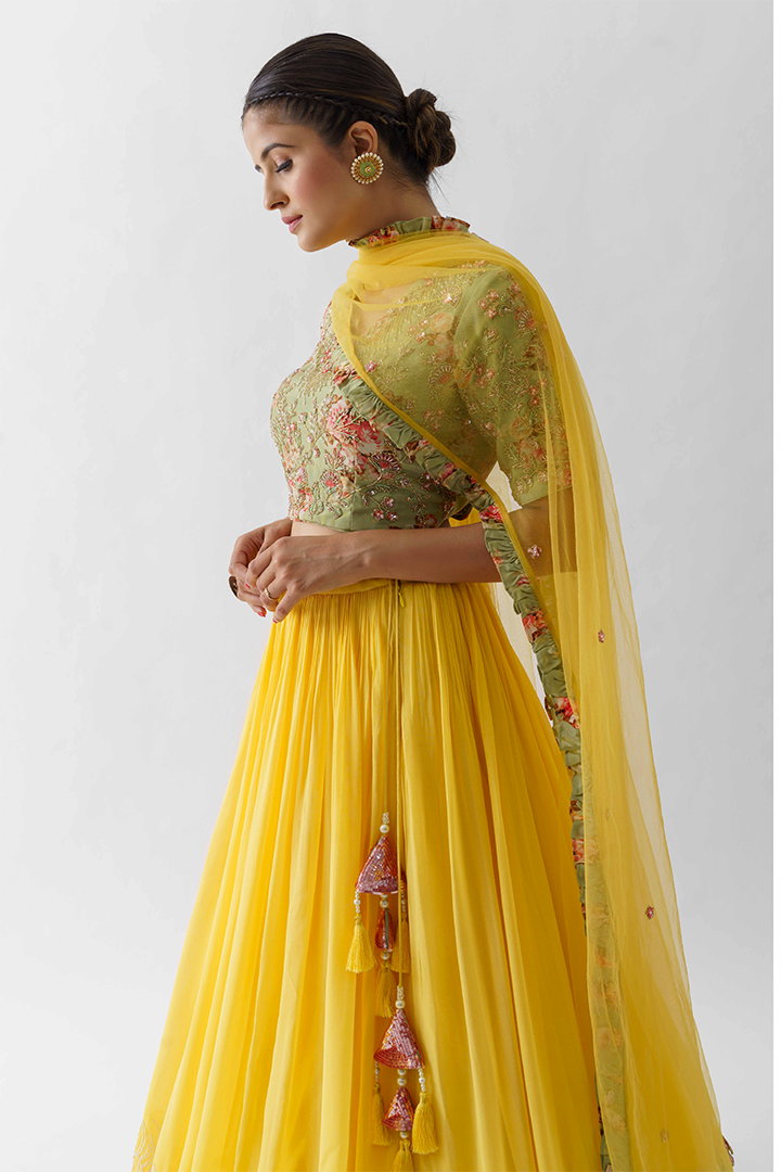 Yellow Hand Embroidered Lehenga Set