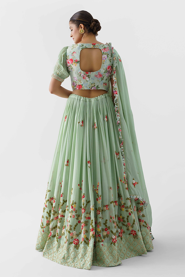 Sea Green Pearl Embroidered Lehenga Set