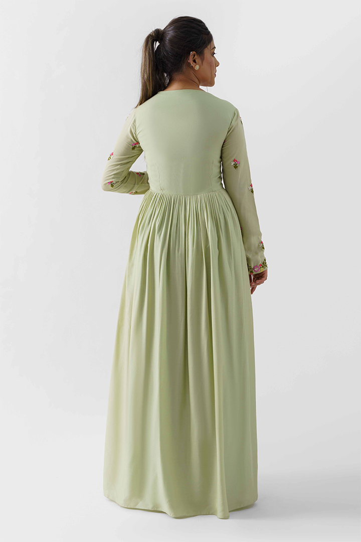 Green Thread Embroidered Dress