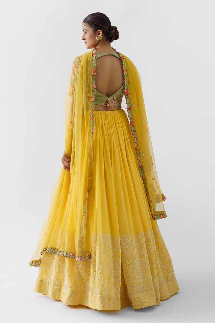 Yellow Hand Embroidered Lehenga Set