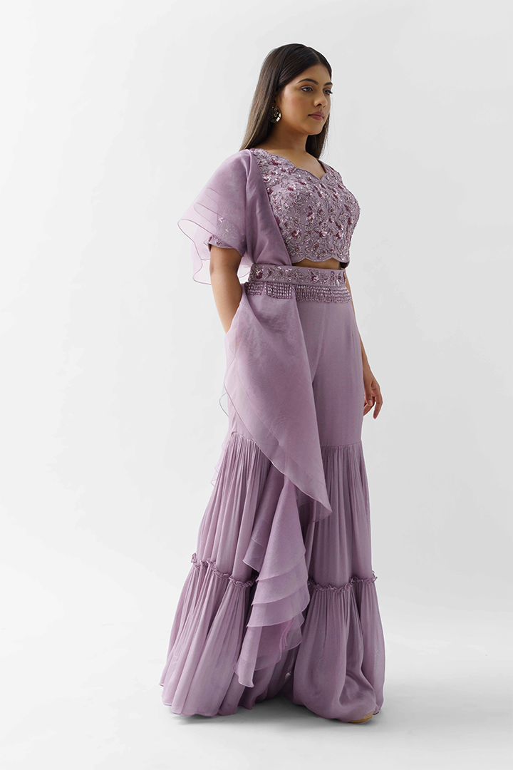 Mauve Layered Sharara Set