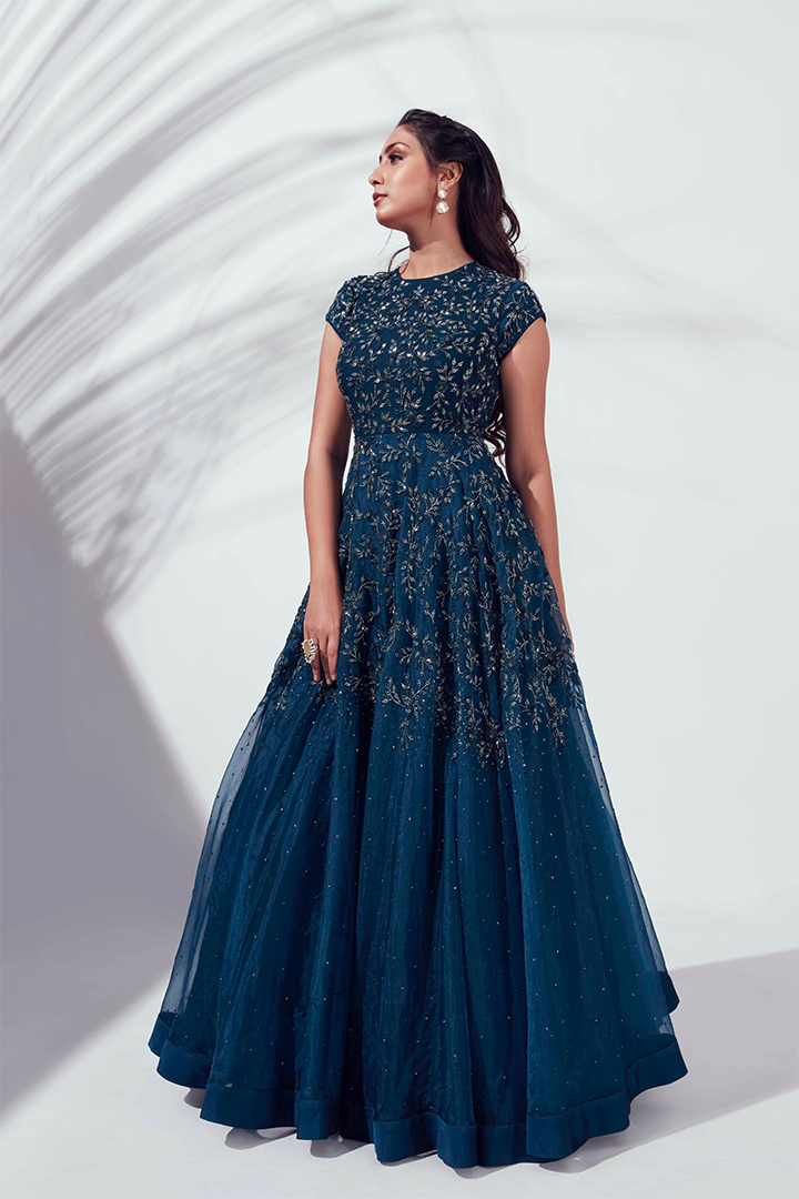 Blue Hand Embroidered Gown