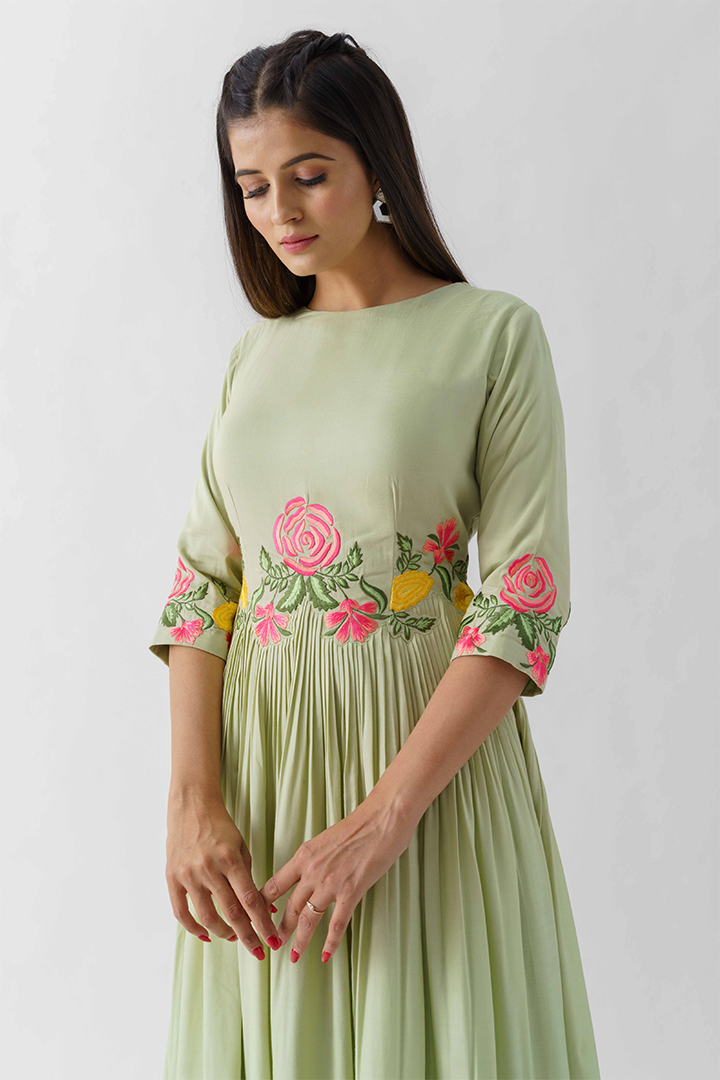 Green Thread Embroidered Dress