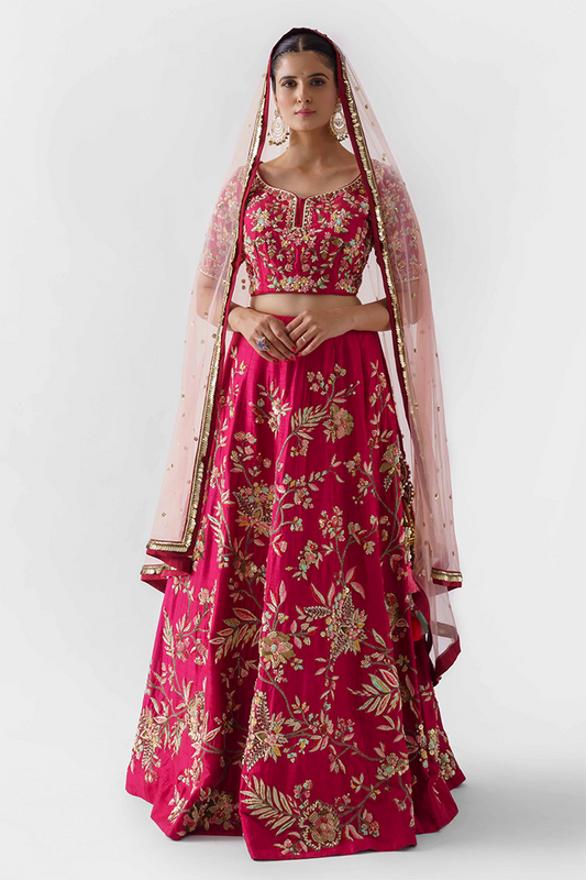 Rich Red Embroidered Bridal Lehenga Set