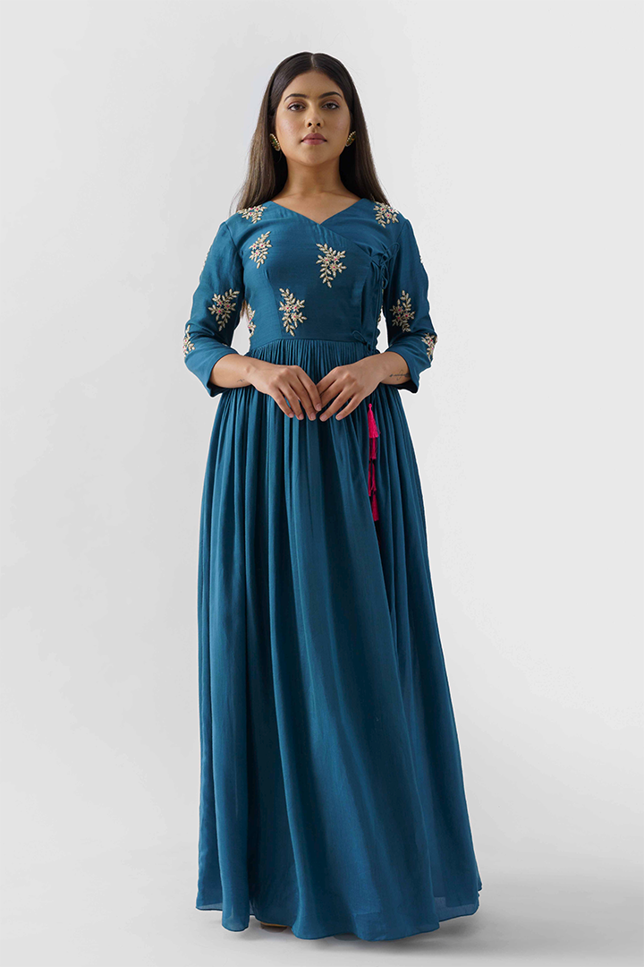 Peacock Blue Angrakha Dress