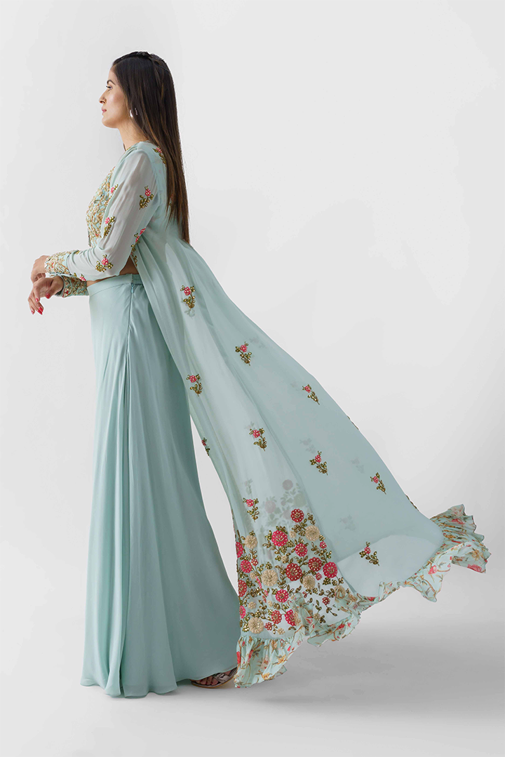 Light Blue Georgette Jacket Set