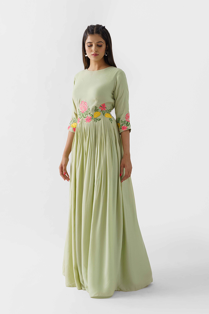 Green Thread Embroidered Dress