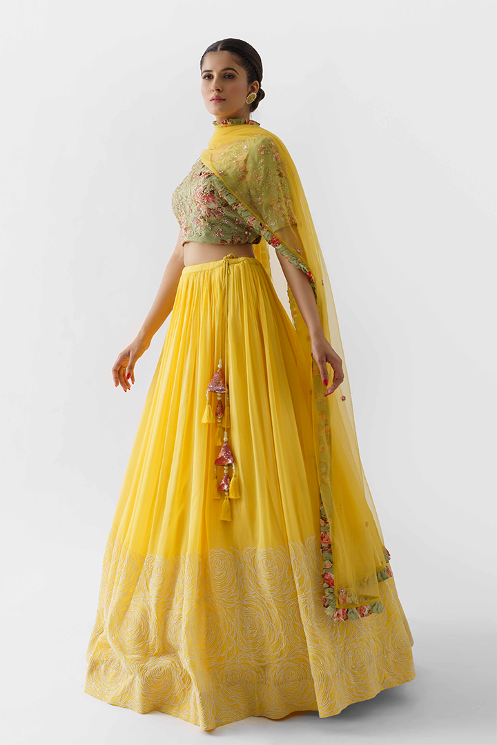 Yellow Hand Embroidered Lehenga Set