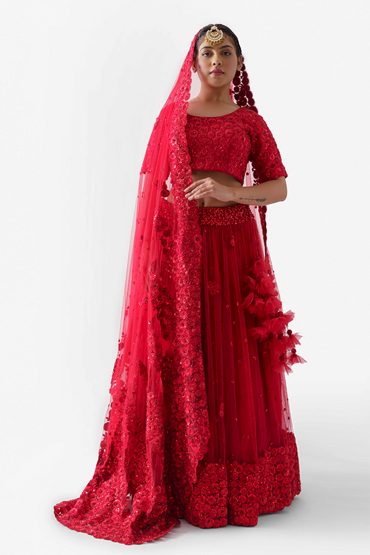 Red Zardosi Embroidered Lehenga Set