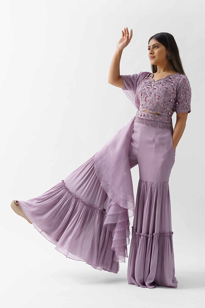 Mauve Layered Sharara Set