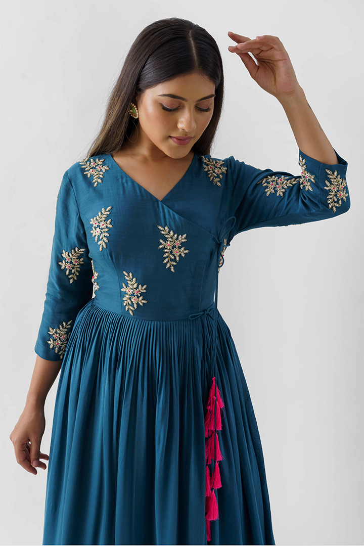 Peacock Blue Angrakha Dress