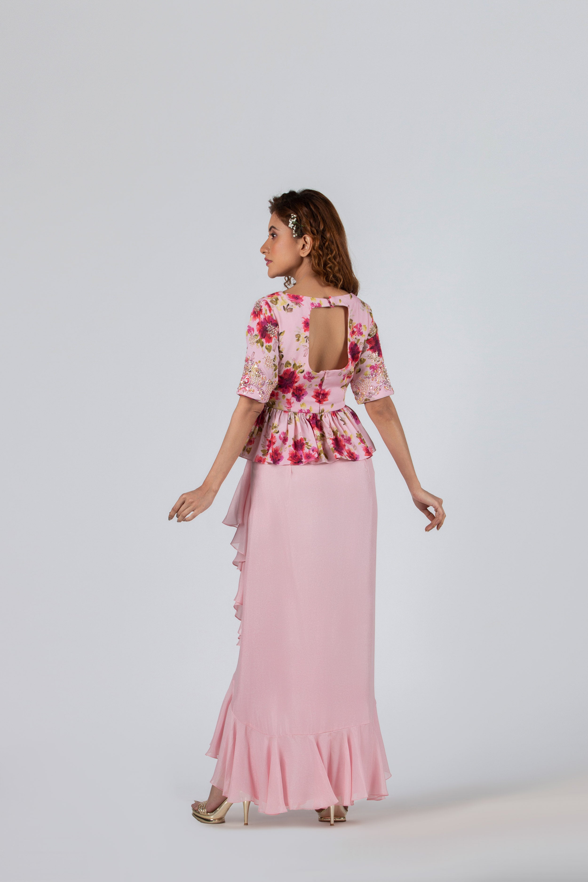 Light Pink High-Low Draped Skirt Set