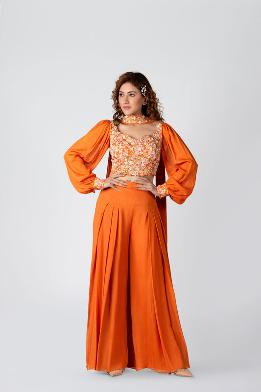Burning Orange Draped Pant Set
