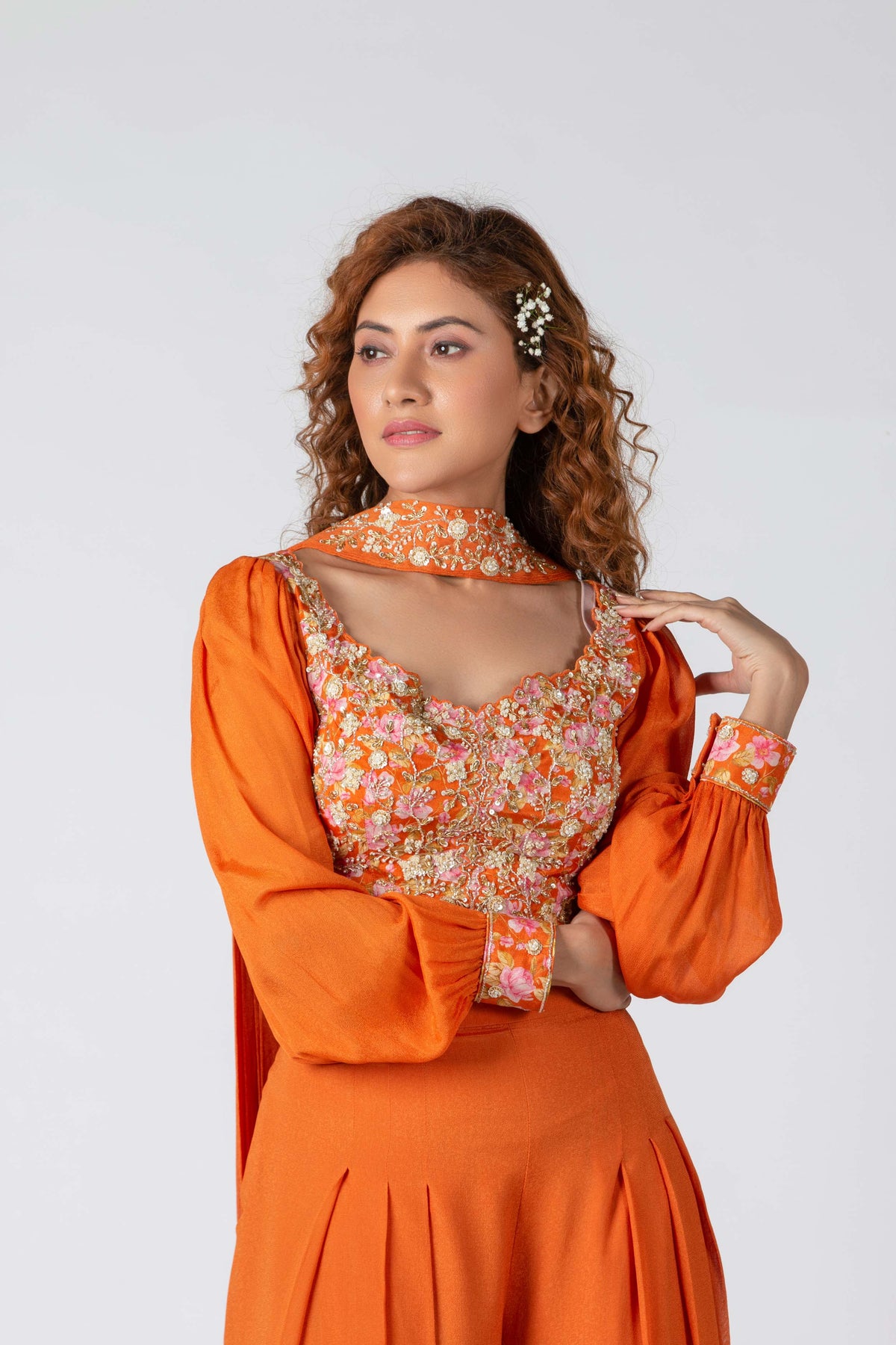 Burning Orange Draped Pant Set