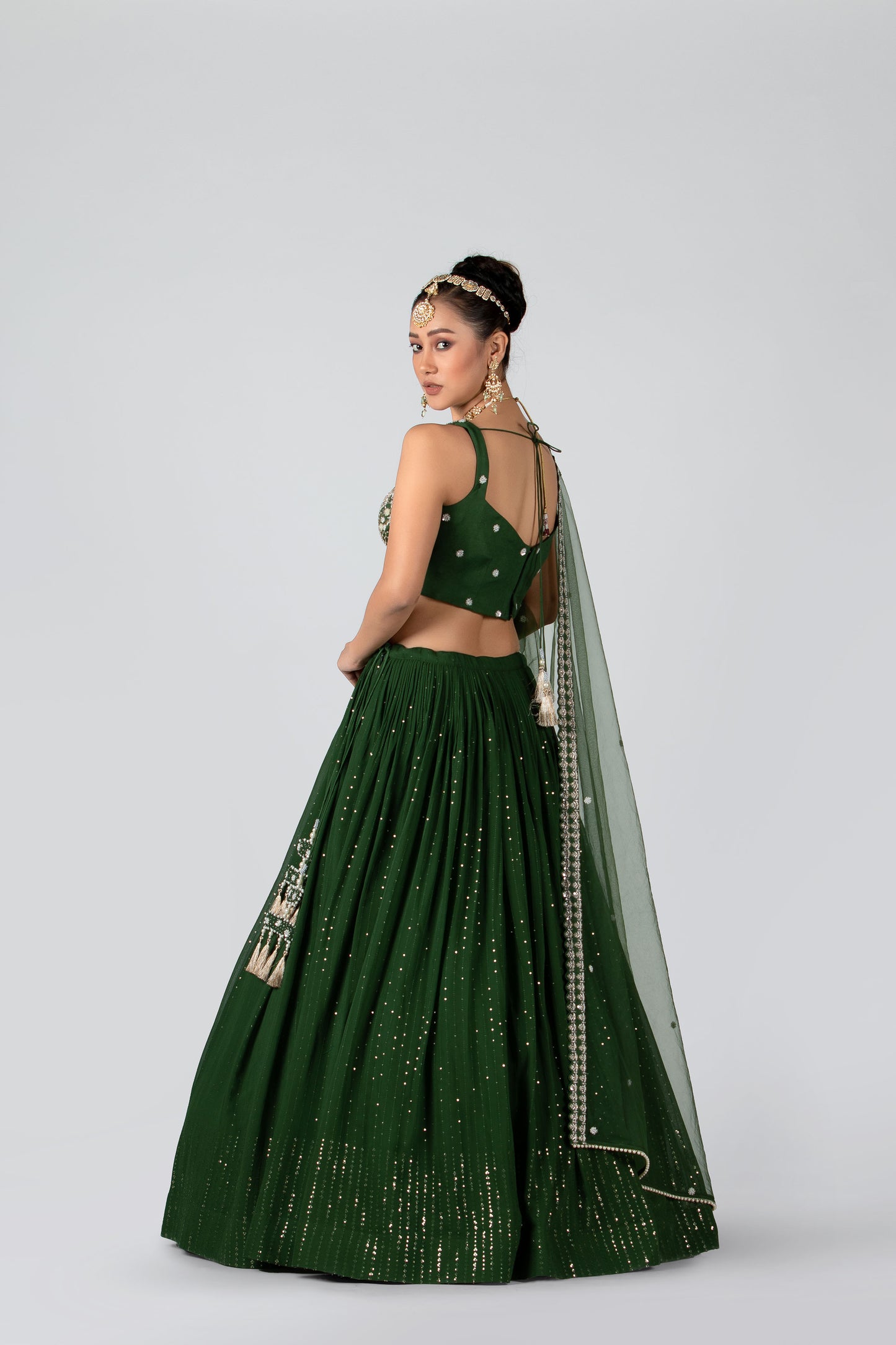 Forest Green Georgette & Net Lehenga Set