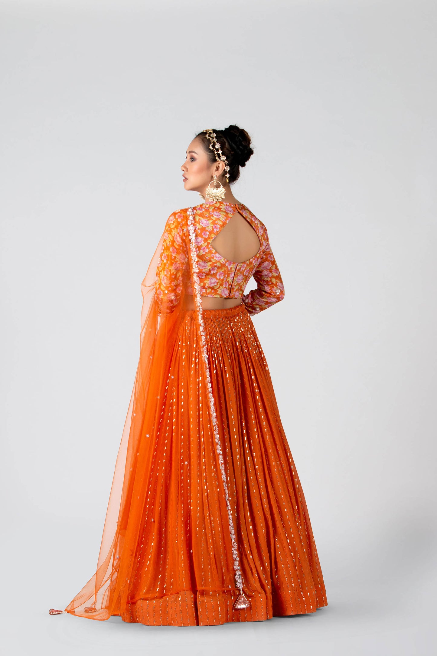 Blaze Orange Pleated Lehenga Set