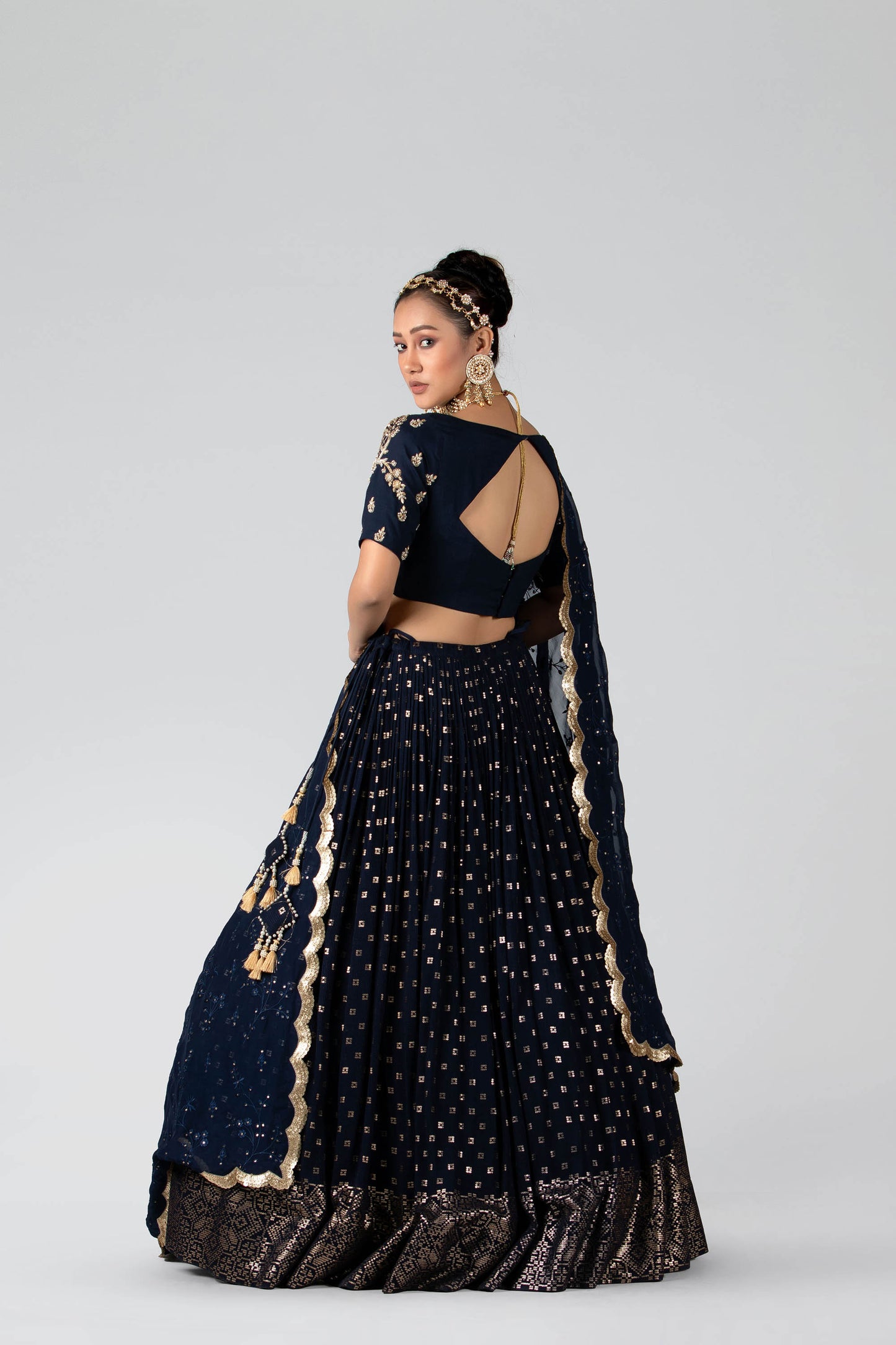 Dark Navy Blue Embroidered Lehenga Set