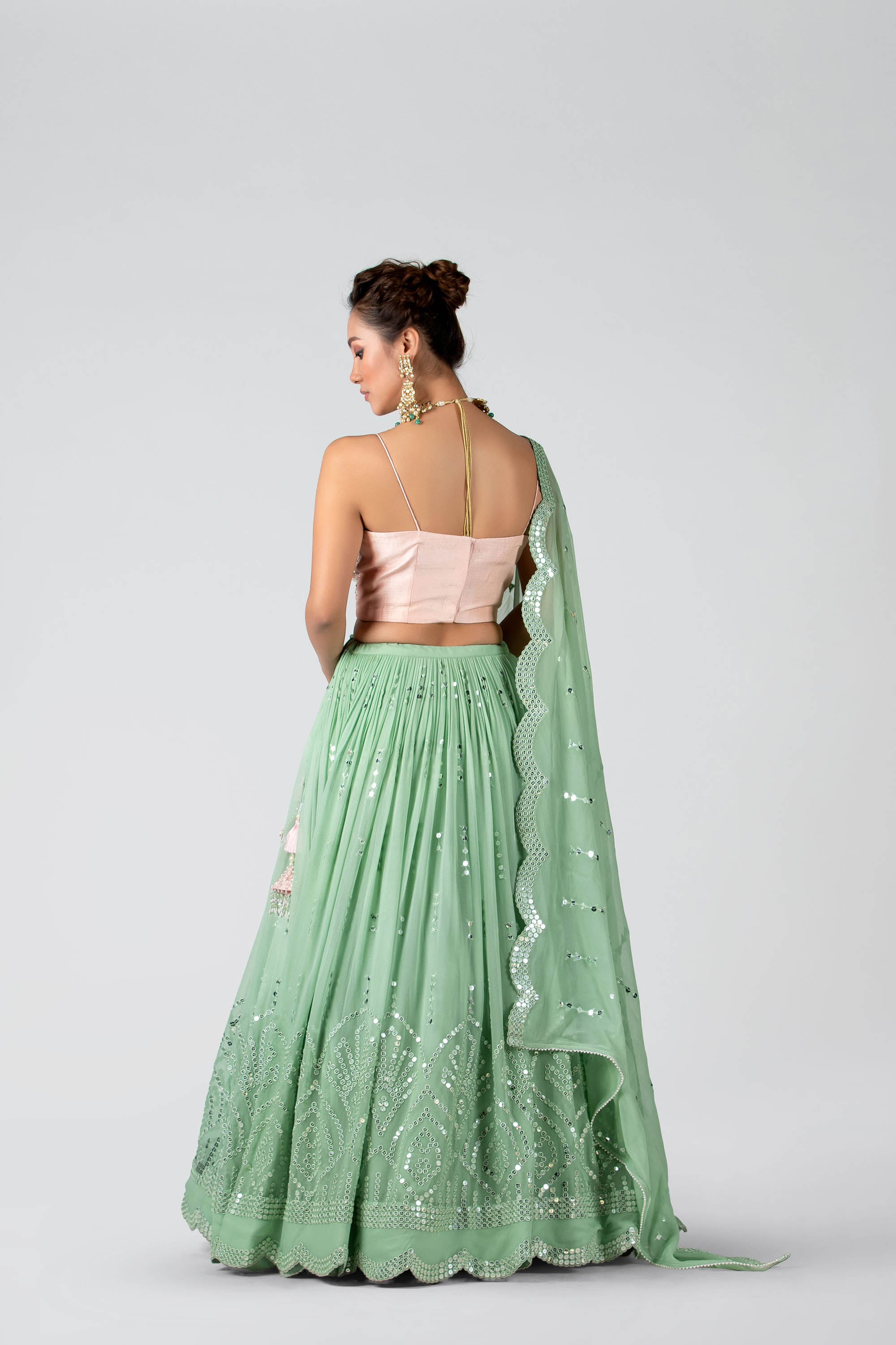 Leaf Green Embroidered Skirt Lehenga Set