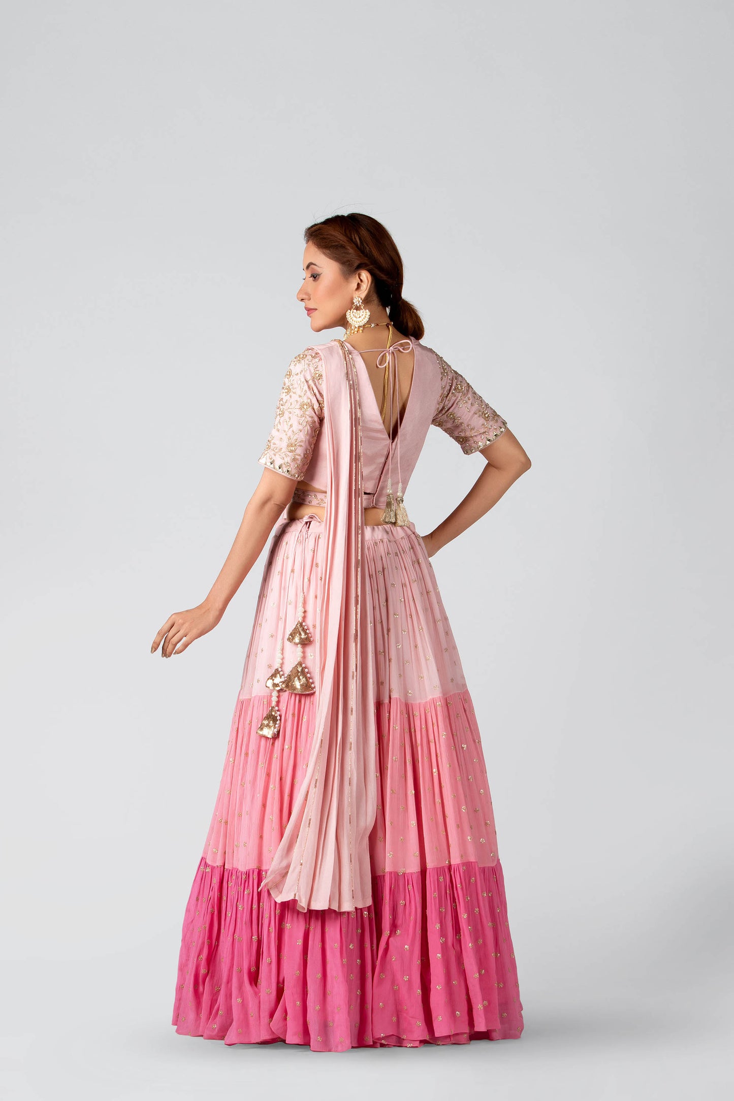 Blush Pink Layered Lehenga Set