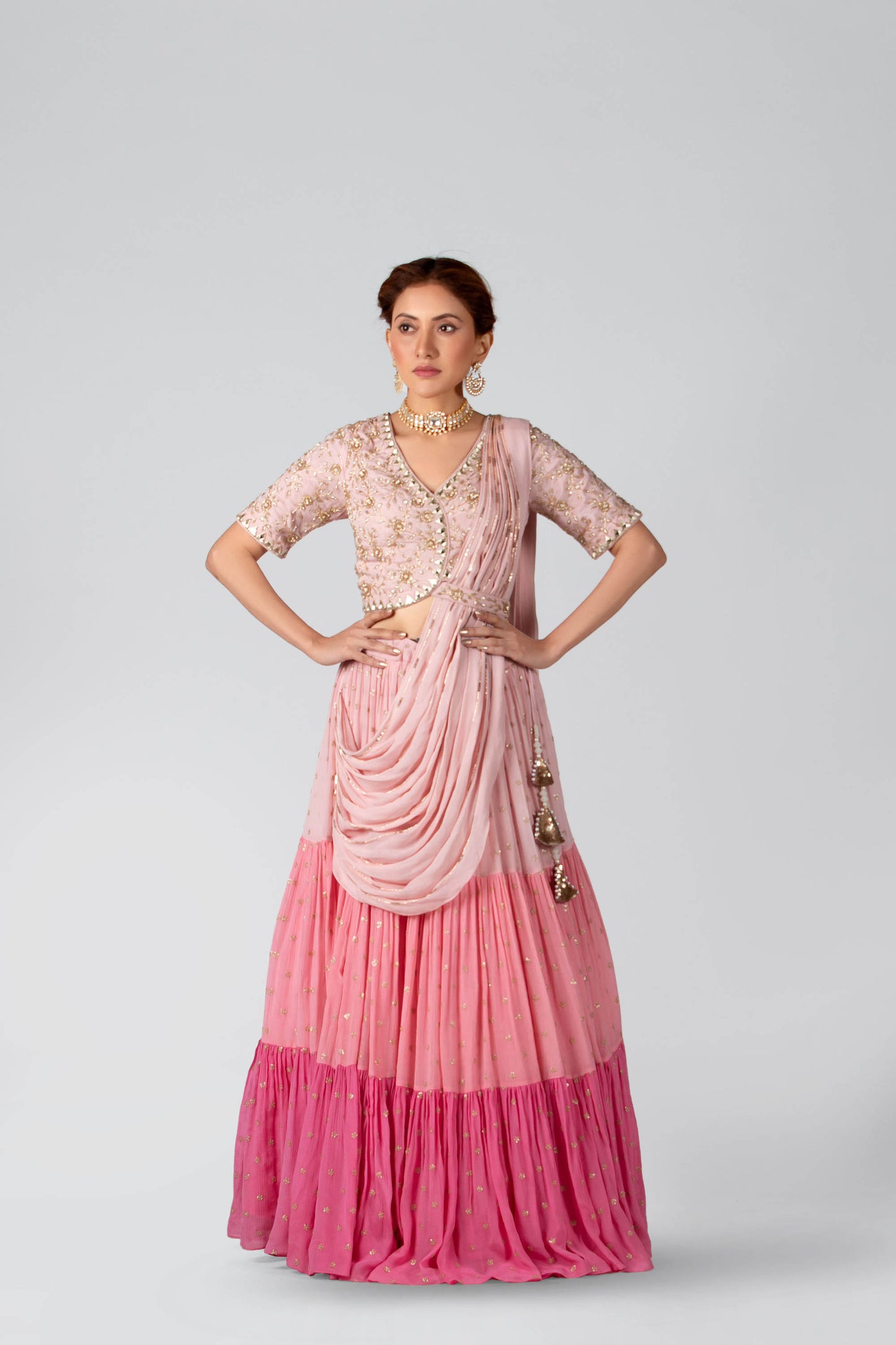 Blush Pink Layered Lehenga Set