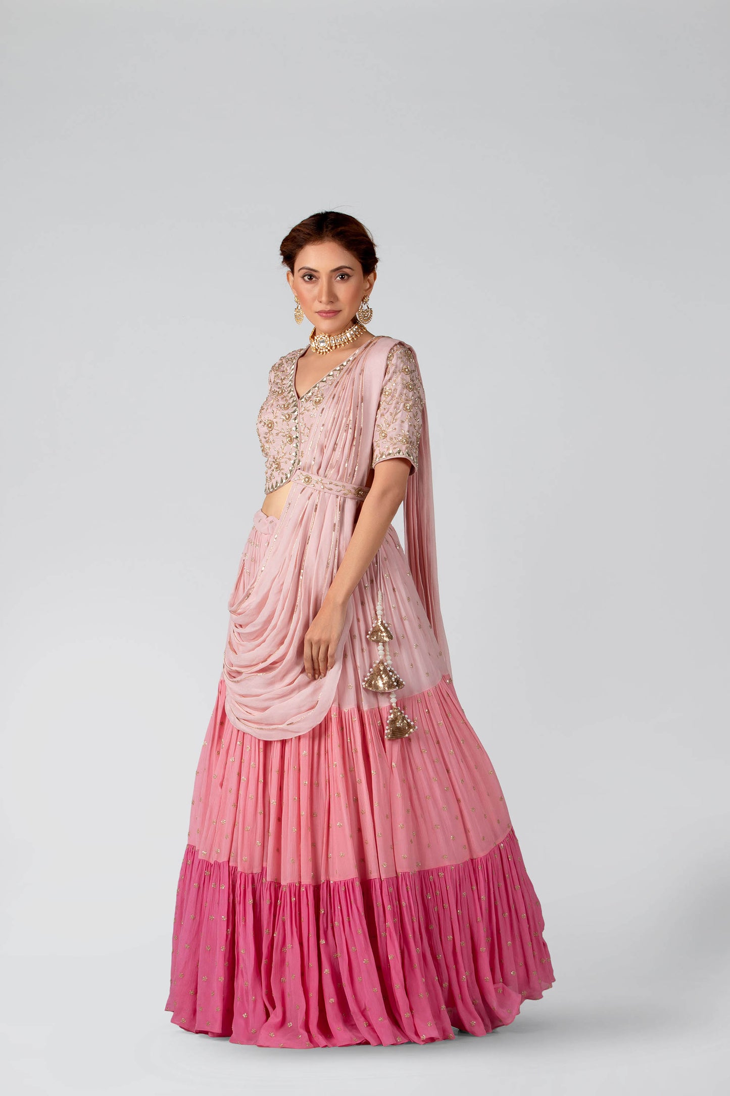 Blush Pink Layered Lehenga Set