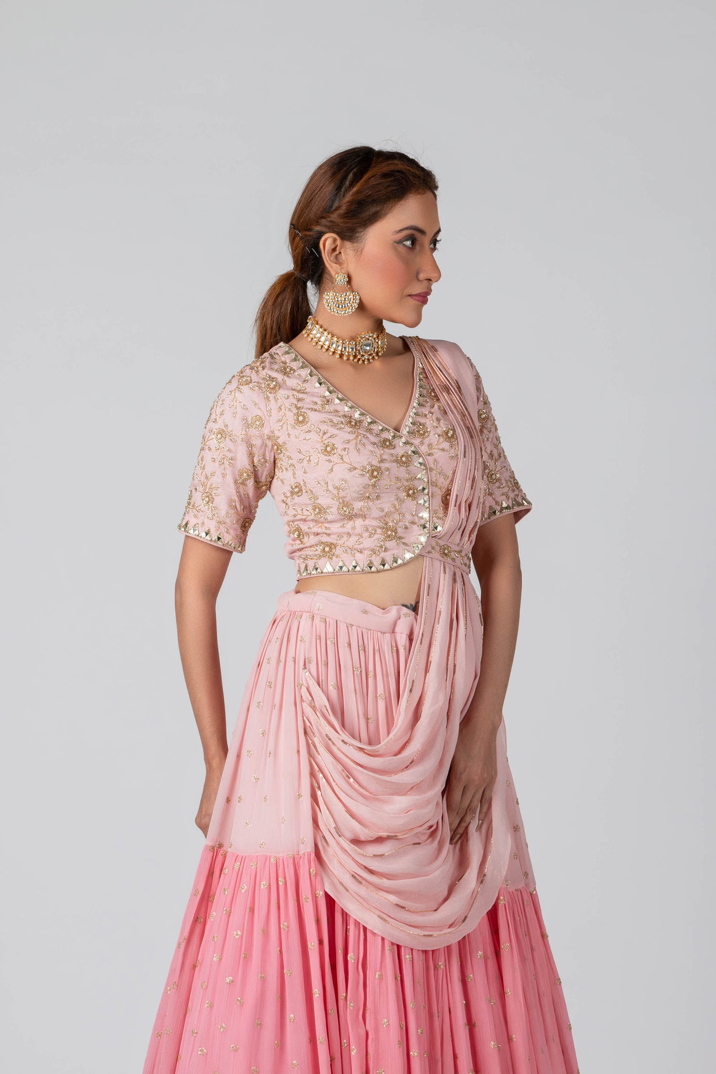 Blush Pink Layered Lehenga Set