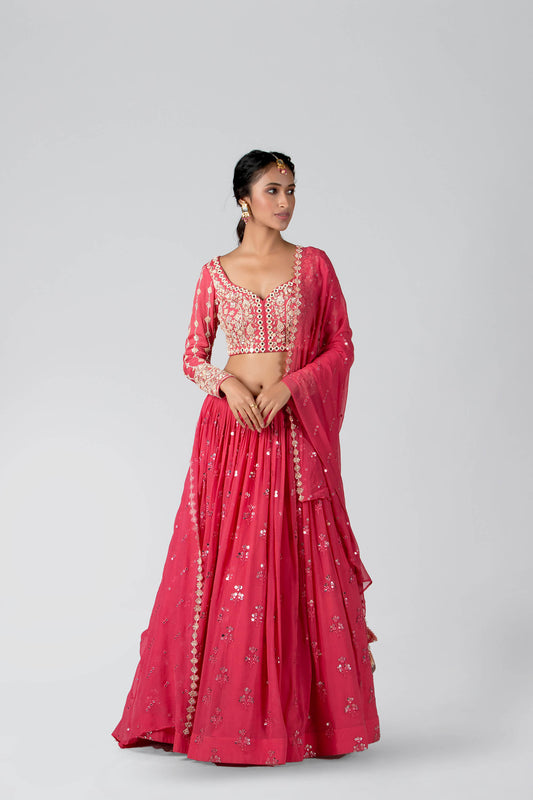 Candy Pink Georgette Skirt Lehenga Set