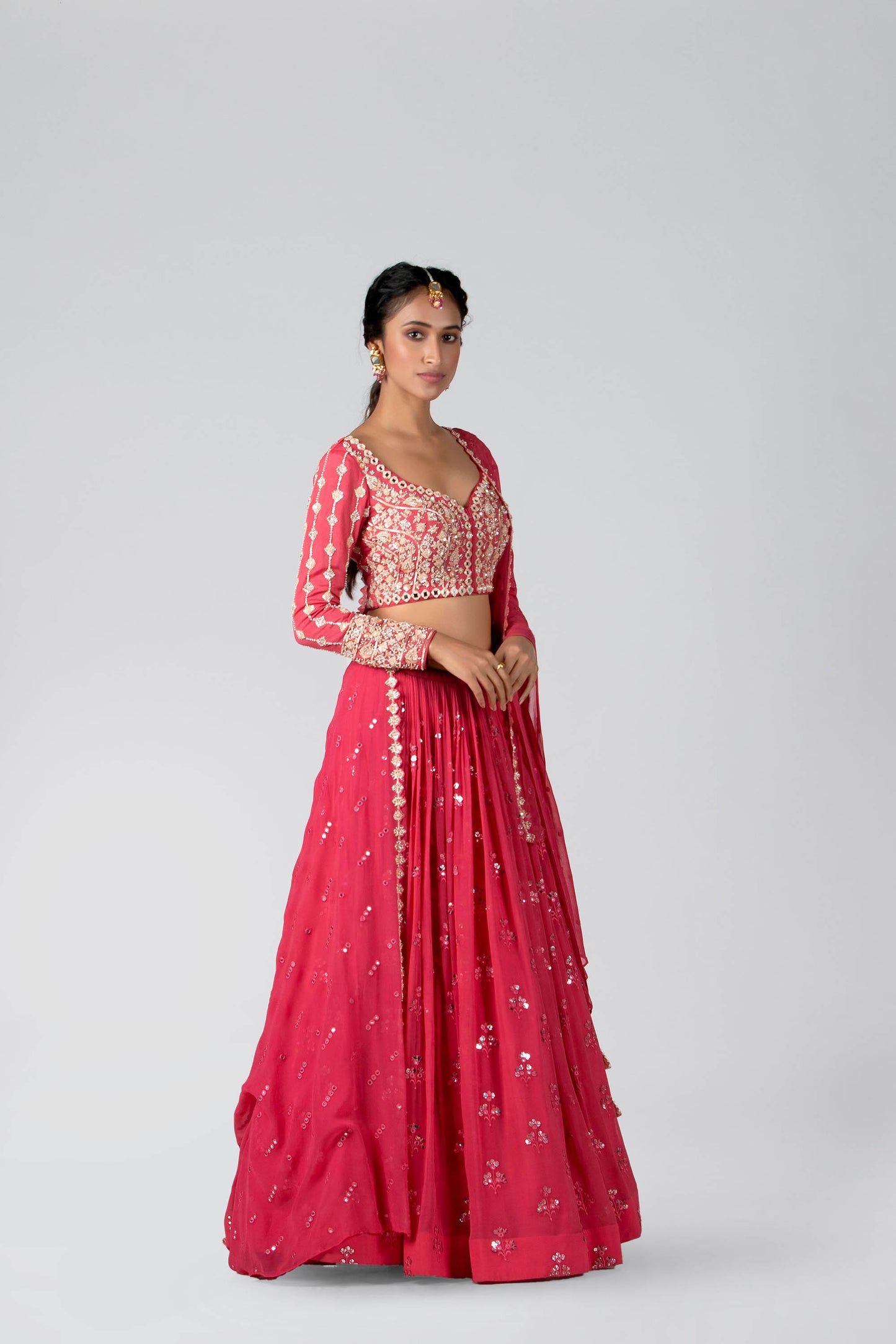 Candy Pink Georgette Skirt Lehenga Set