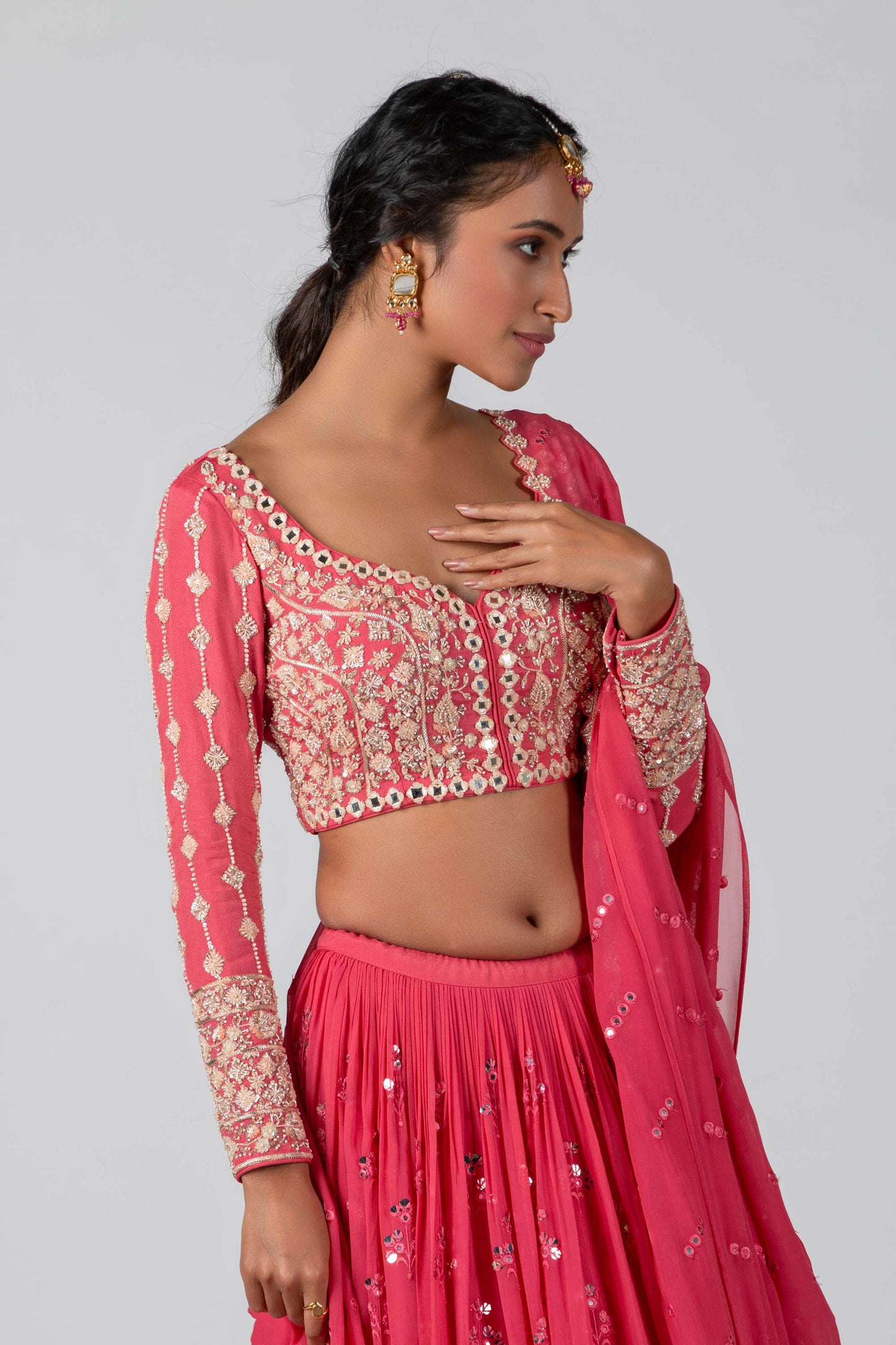 Candy Pink Georgette Skirt Lehenga Set