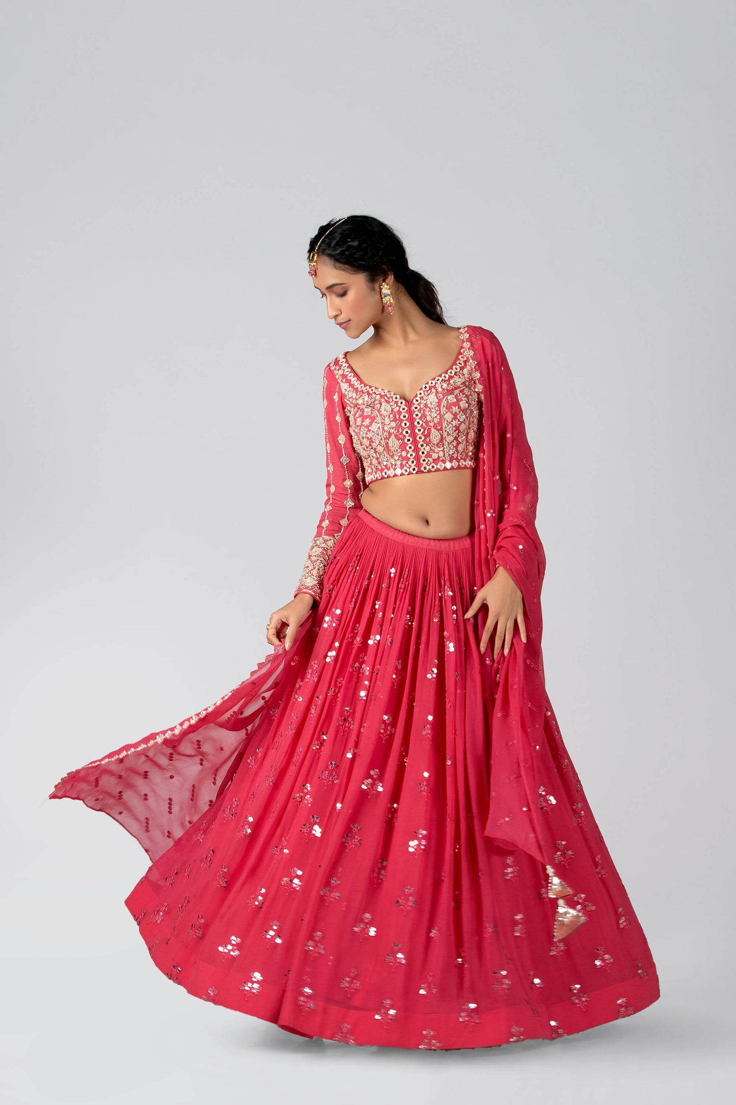 Candy Pink Georgette Skirt Lehenga Set