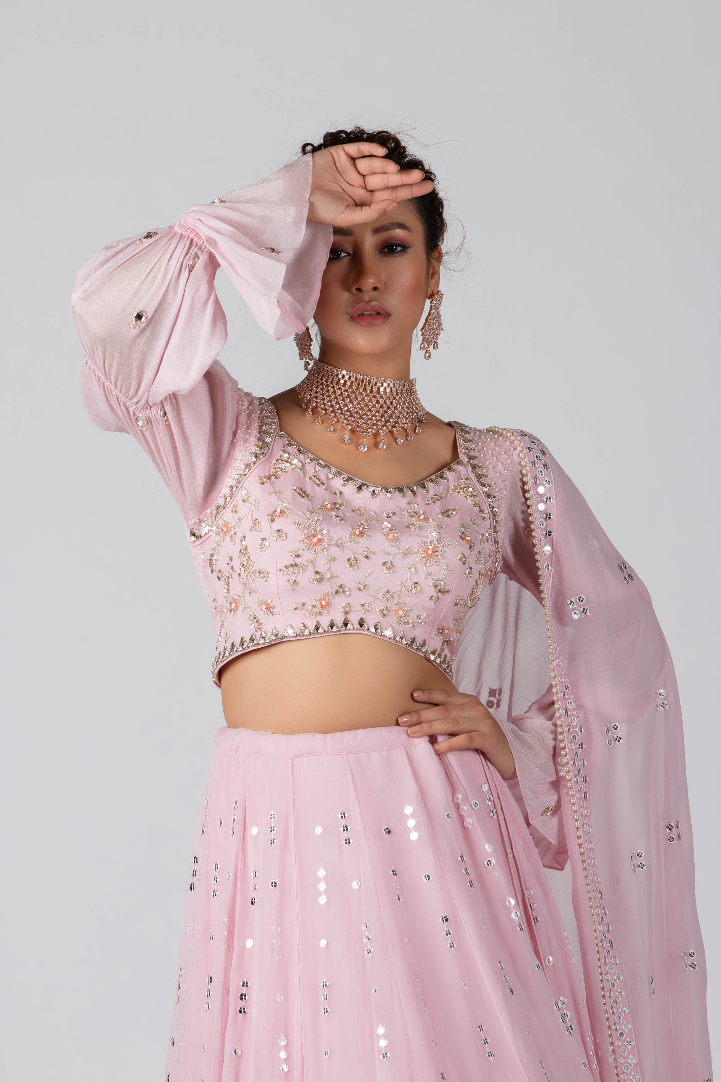 Baby Pink Embroidered Skirt Lehenga Set