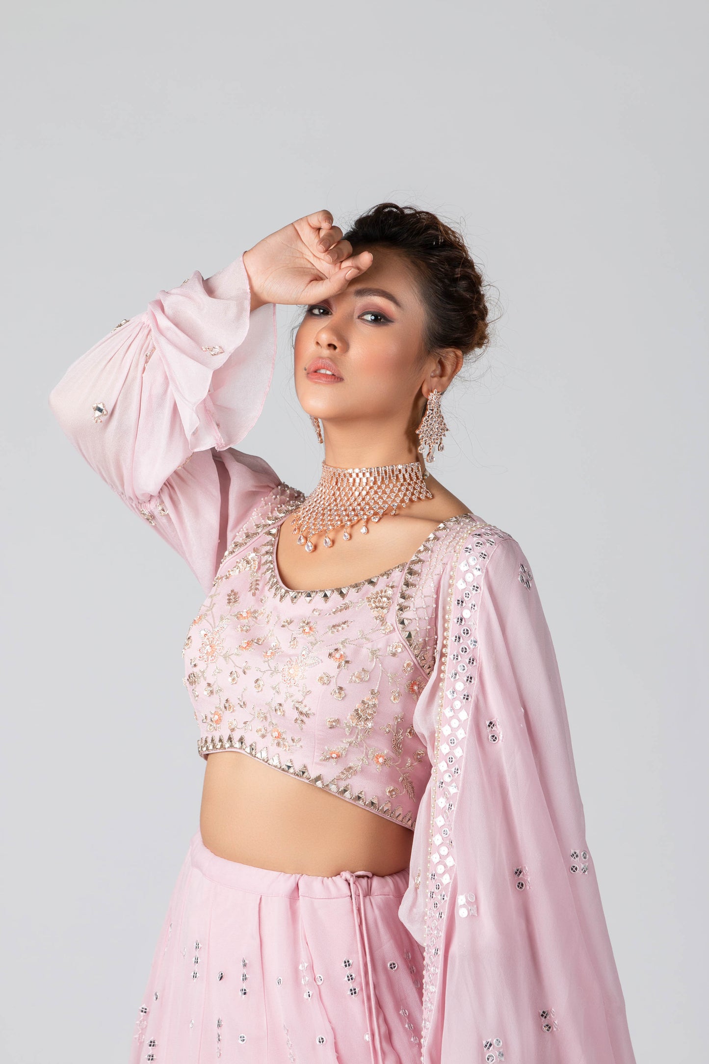 Baby Pink Embroidered Skirt Lehenga Set