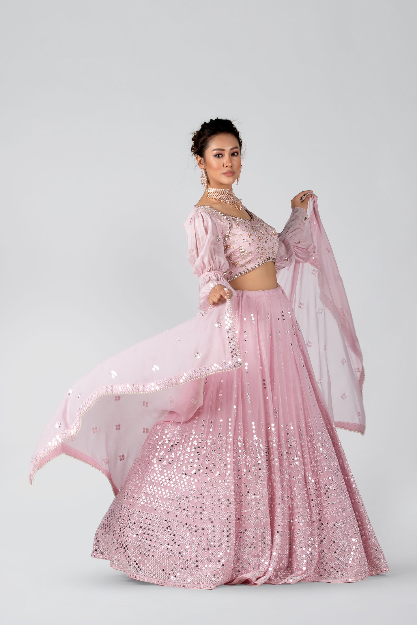 Baby Pink Embroidered Skirt Lehenga Set