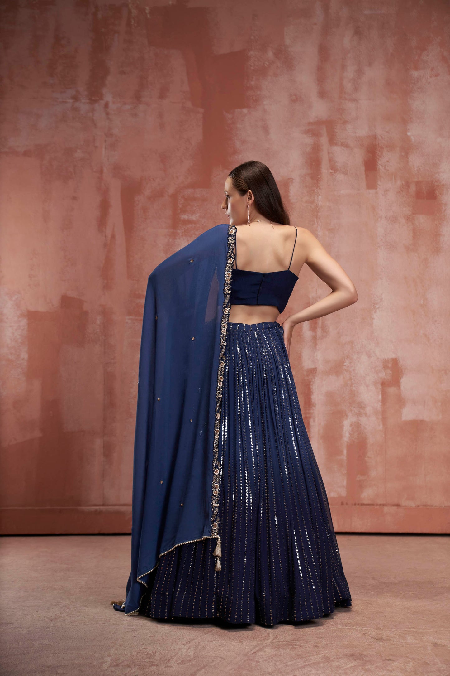 Navy Blue Sequin Lehenga Set