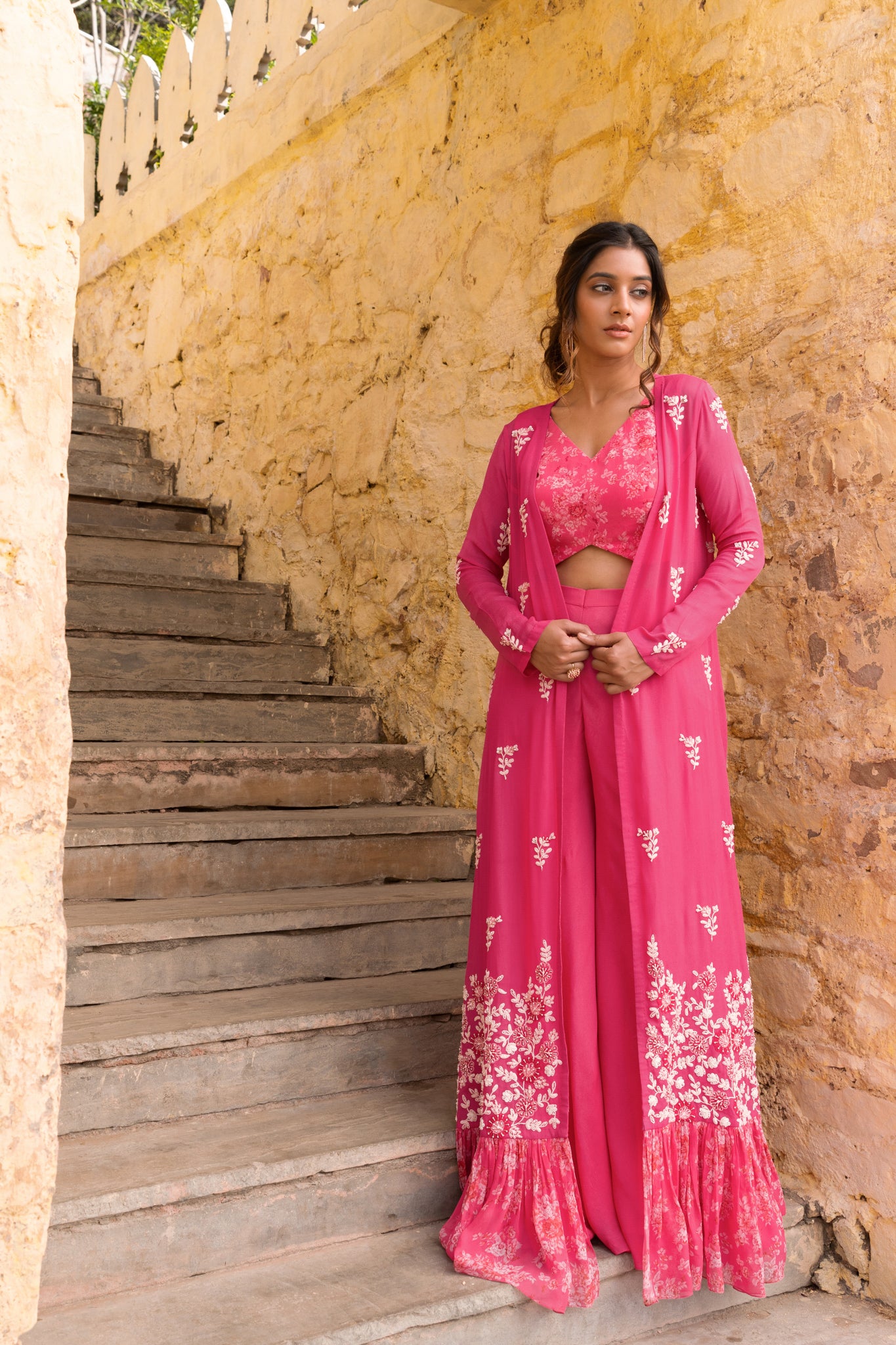 Pink Georgette Jacket Set