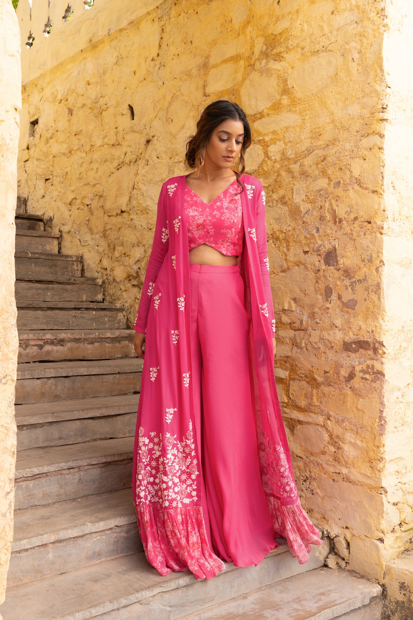 Pink Georgette Jacket Set