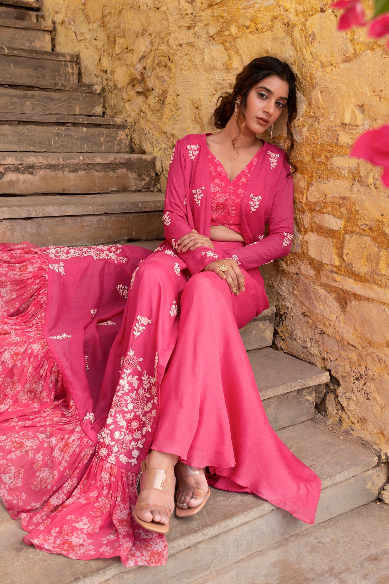 Pink Georgette Jacket Set