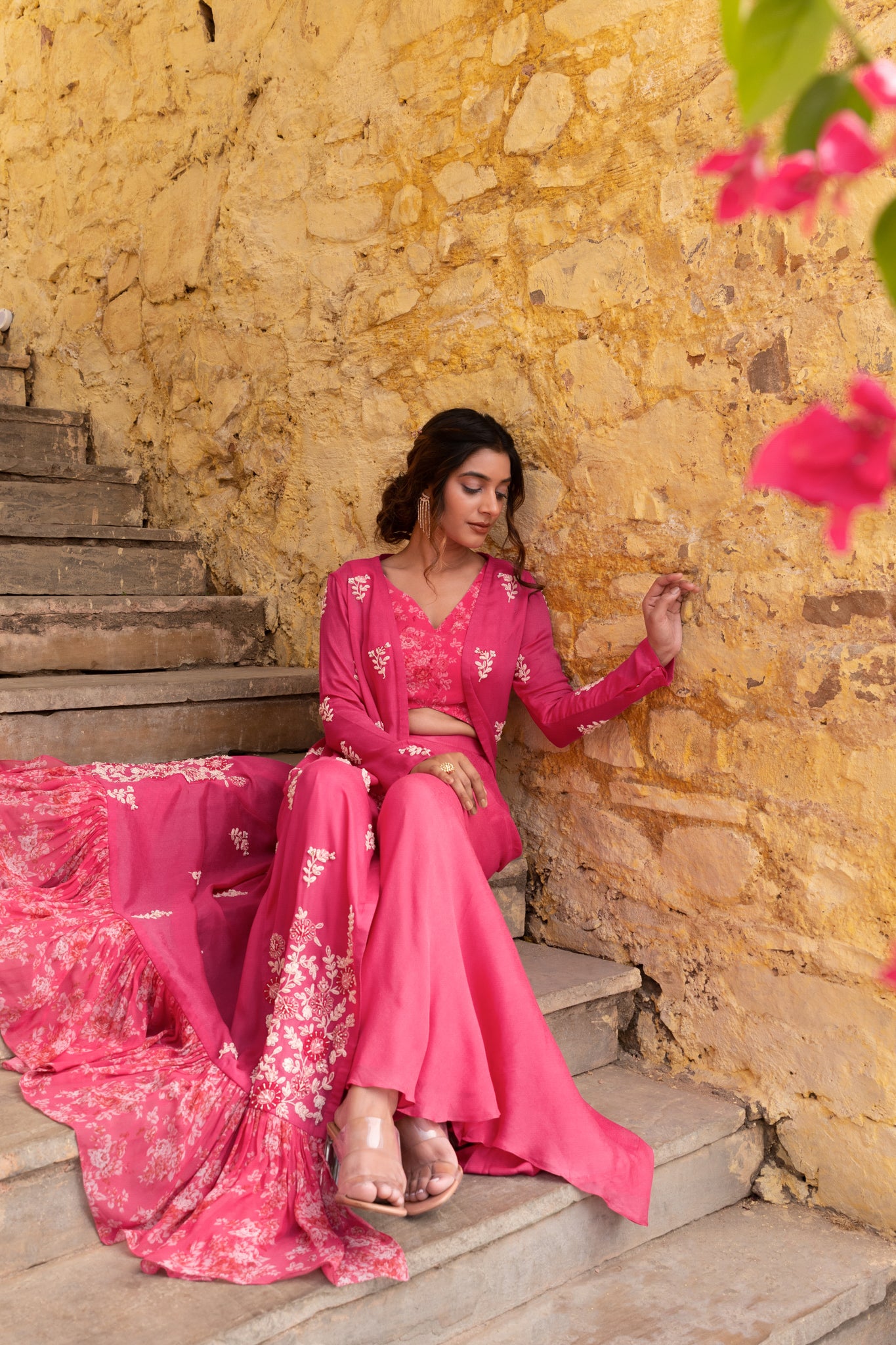 Pink Georgette Jacket Set