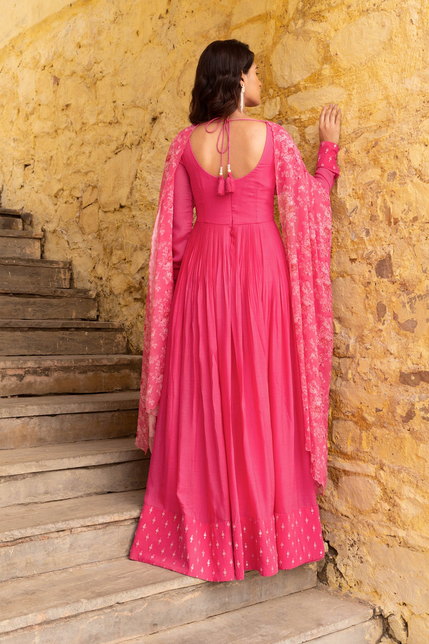 Fuchsia Pink Georgette Embroidered Anarkali Set