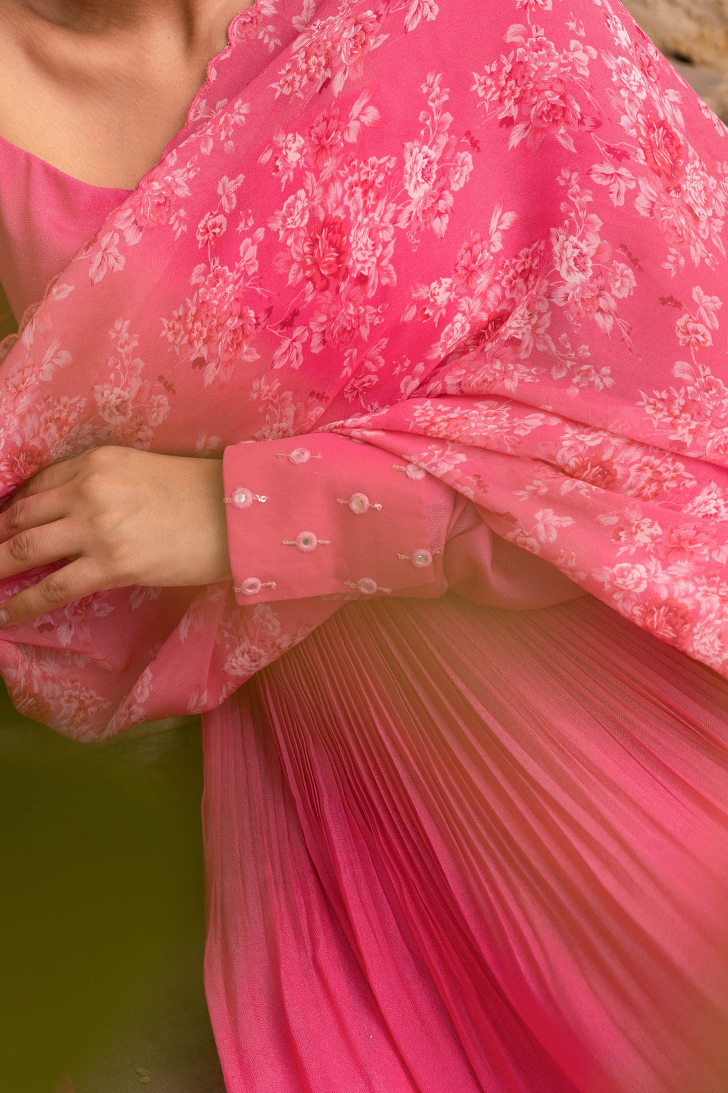 Fuchsia Pink Georgette Embroidered Anarkali Set