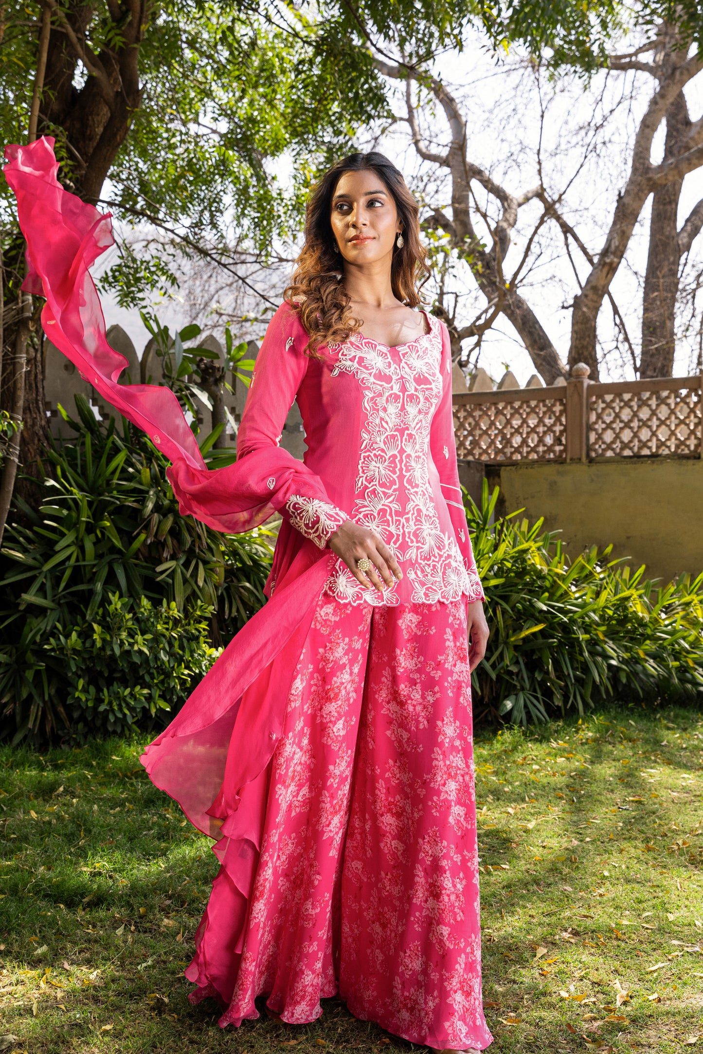 Pink Georgette Embroidered Sharara Set