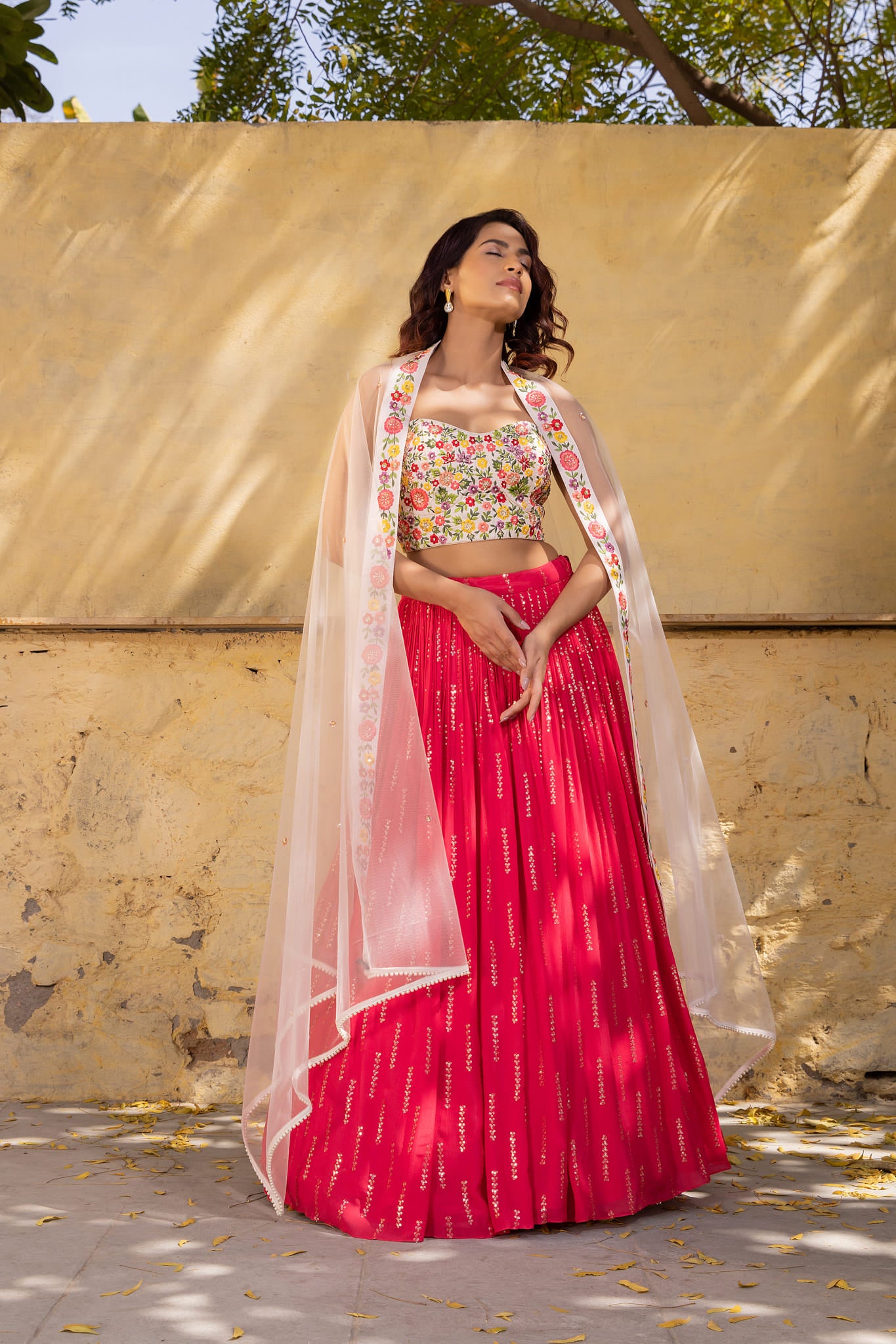 Coral And Light Peach Lehenga Set