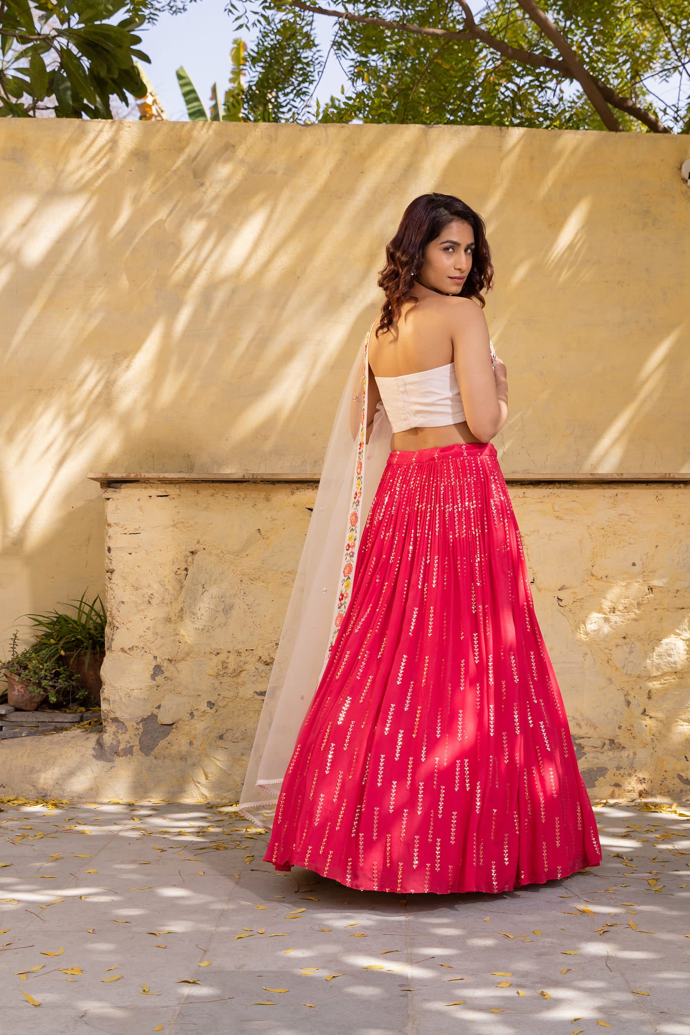 Coral And Light Peach Lehenga Set