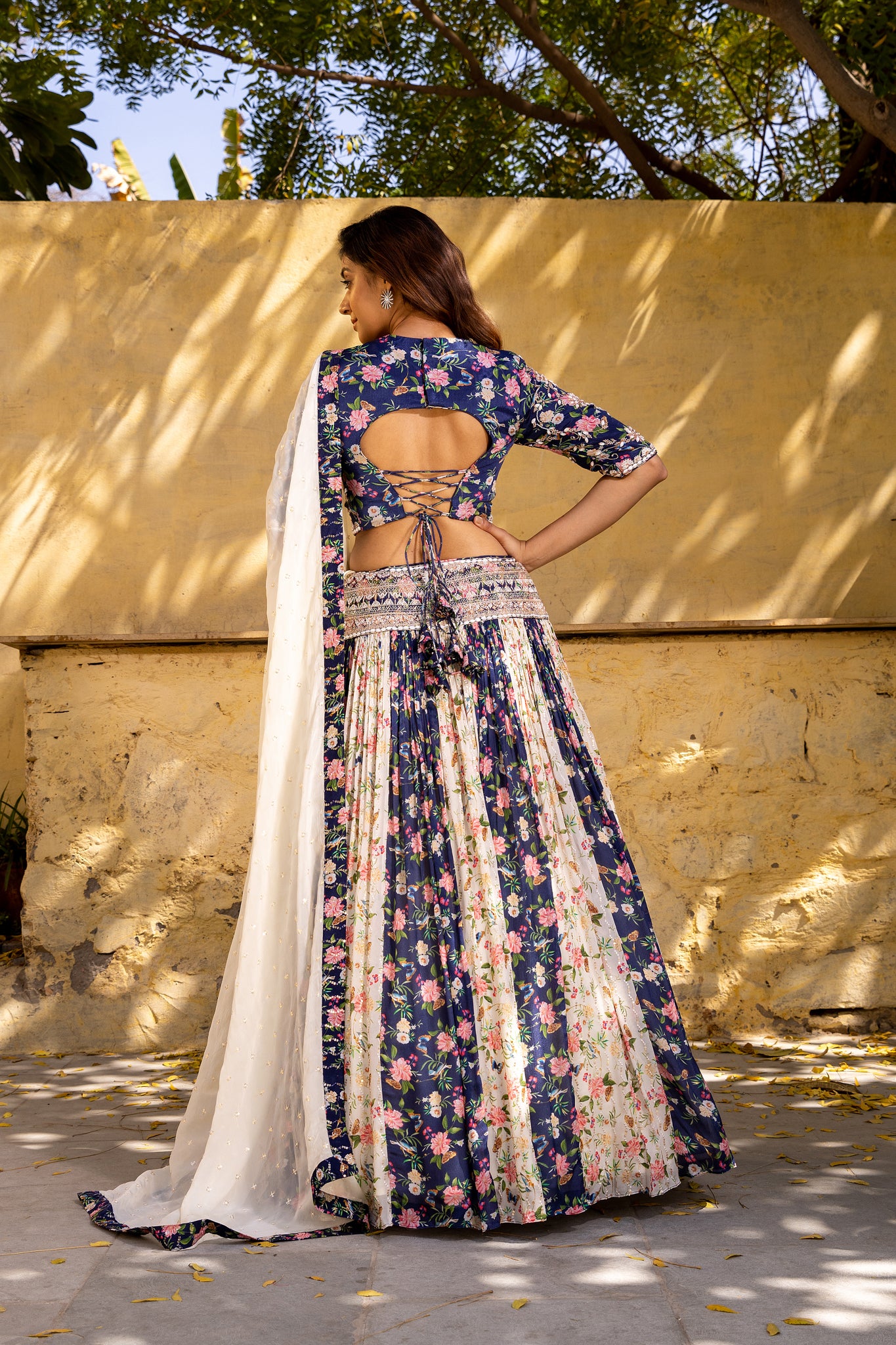 Blue off white lehenga set