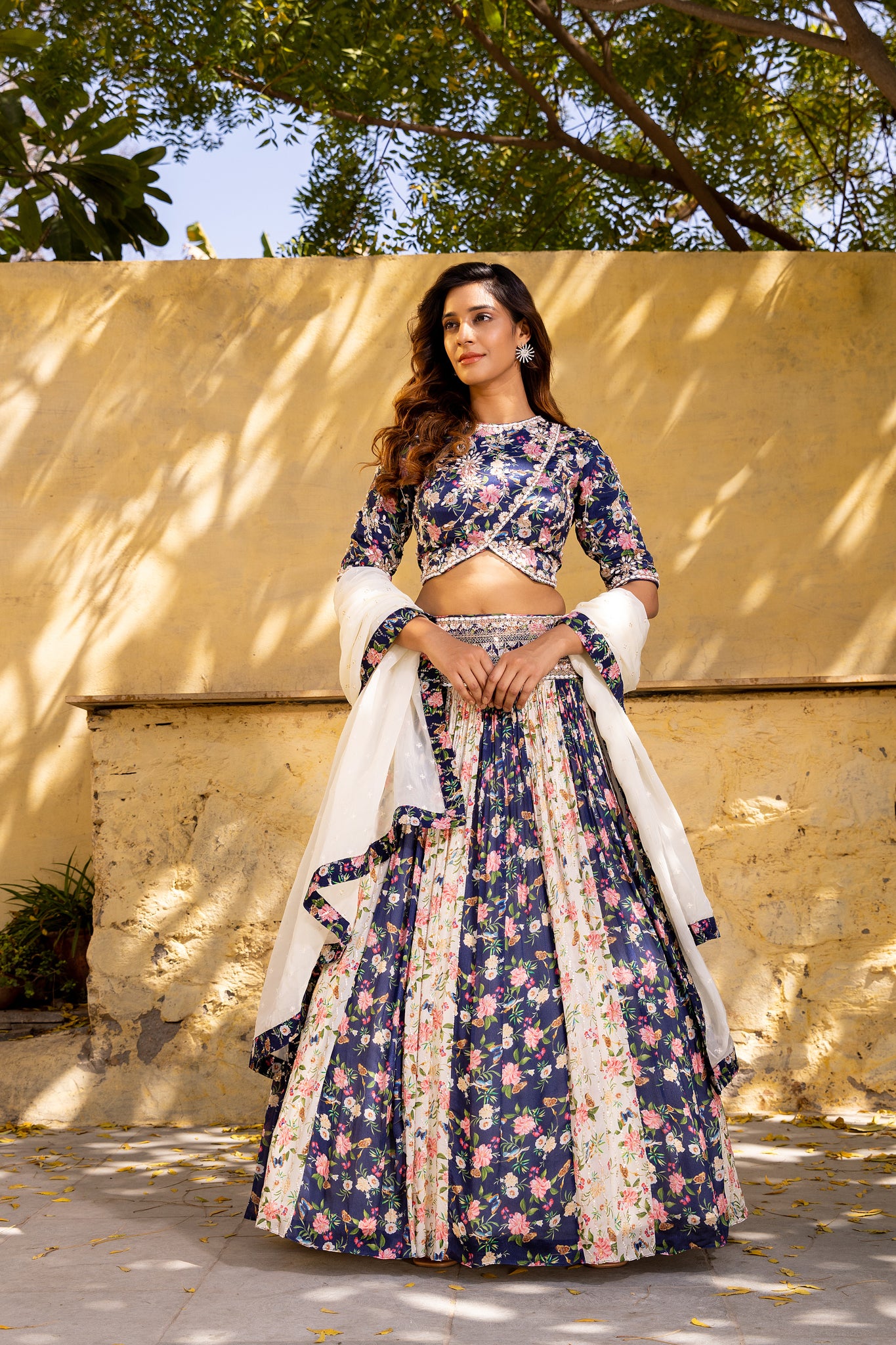 Blue off white lehenga set