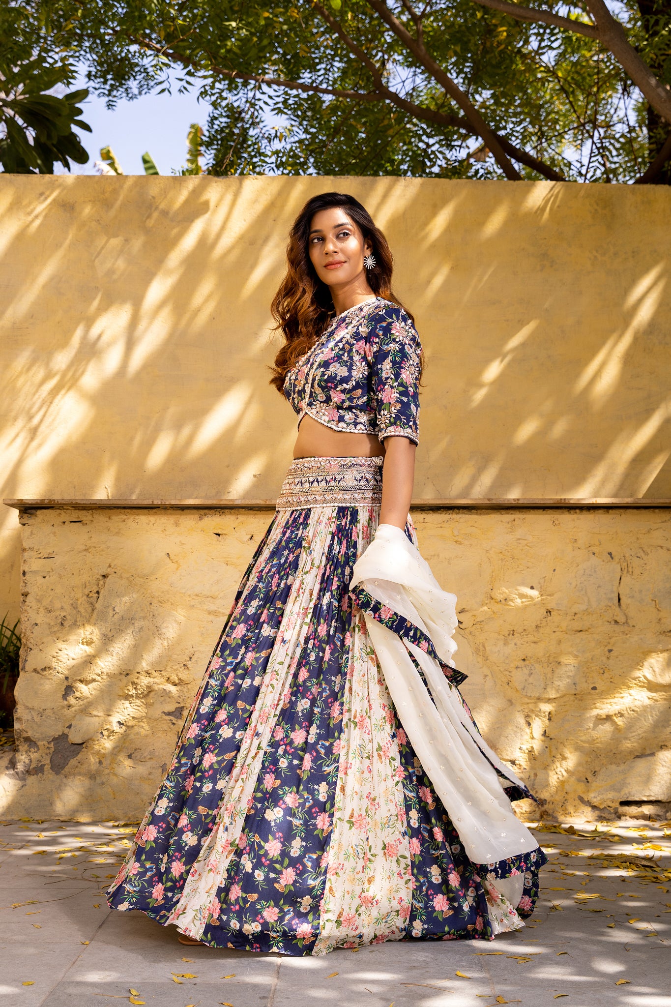 Blue off white lehenga set