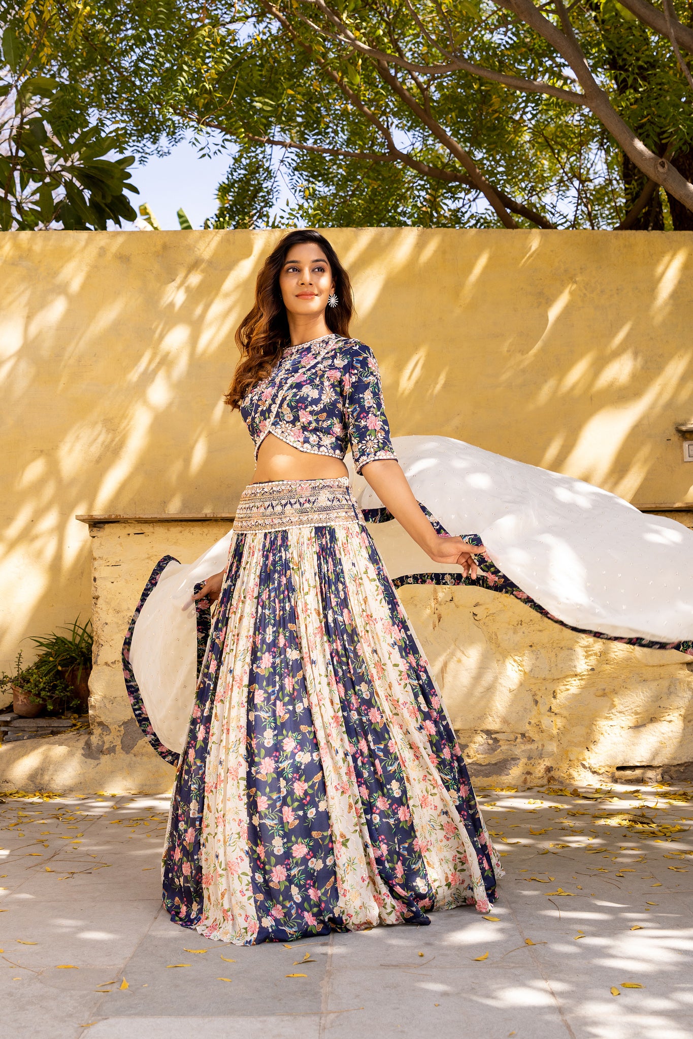 Blue off white lehenga set