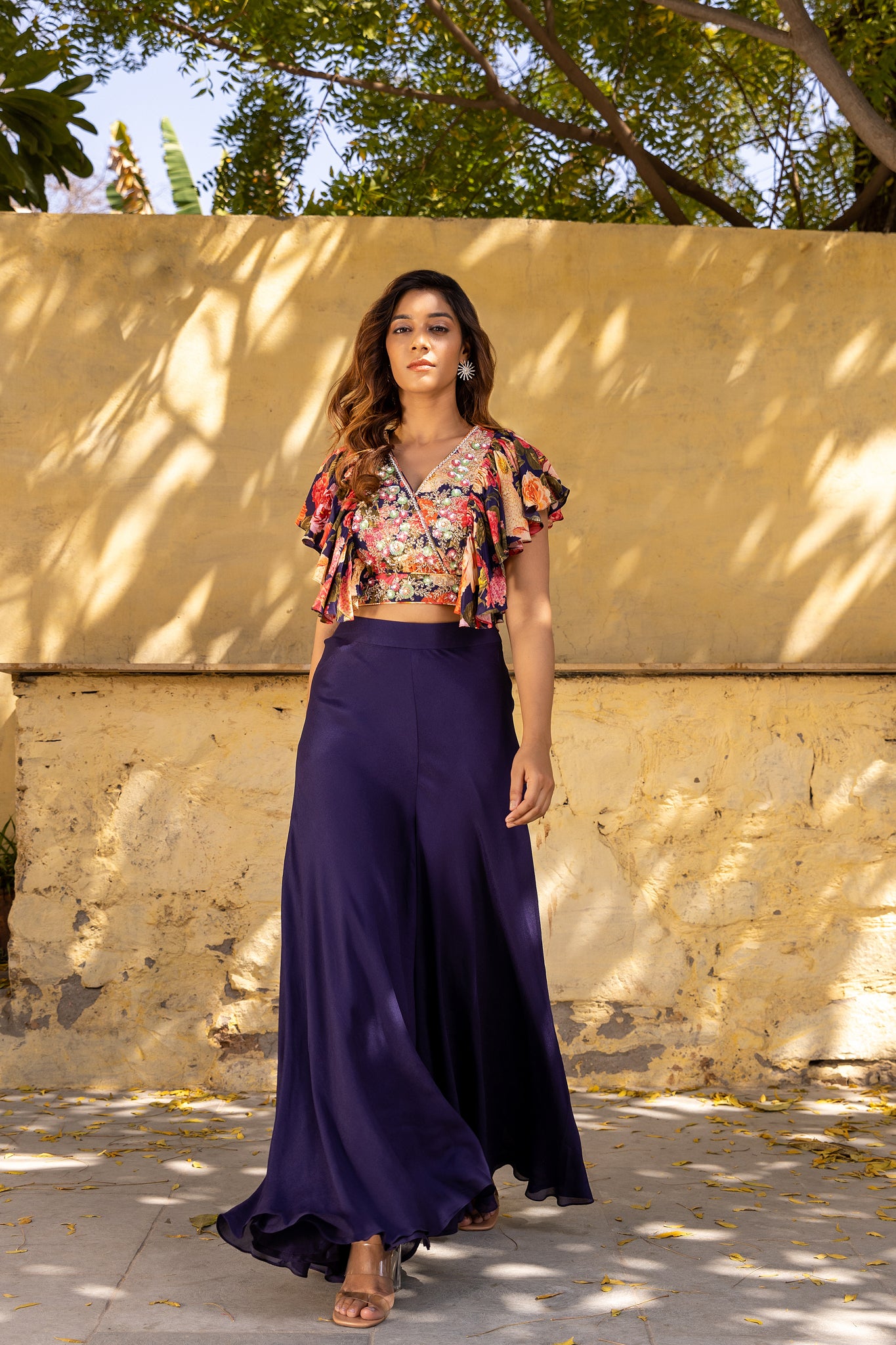 Purple Georgette Pleated Pant Set